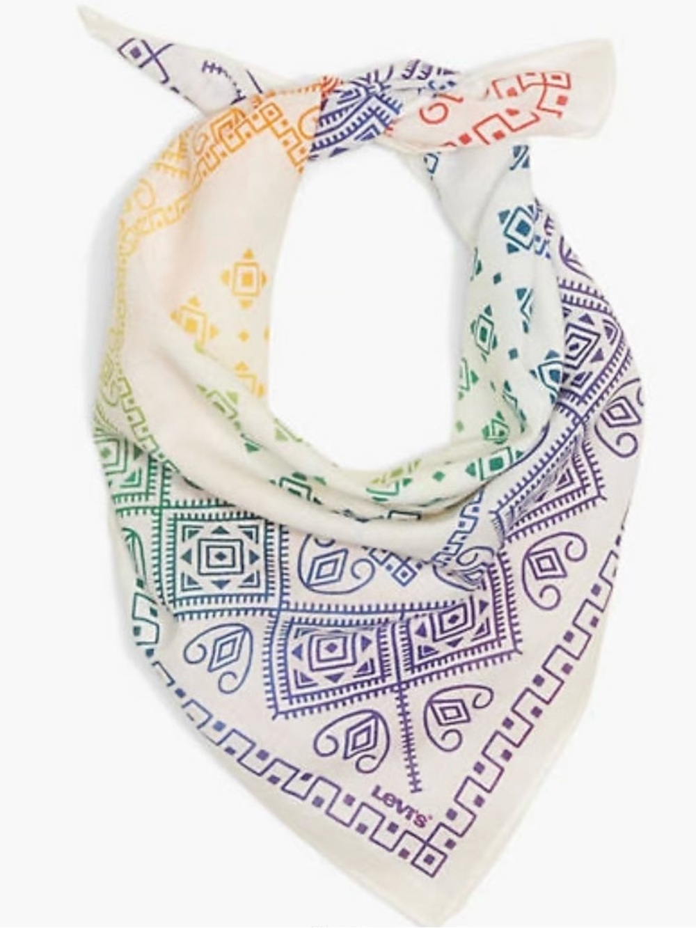 Levi's Ivory/White Bandana Scarf with Rainbow Geometric Print